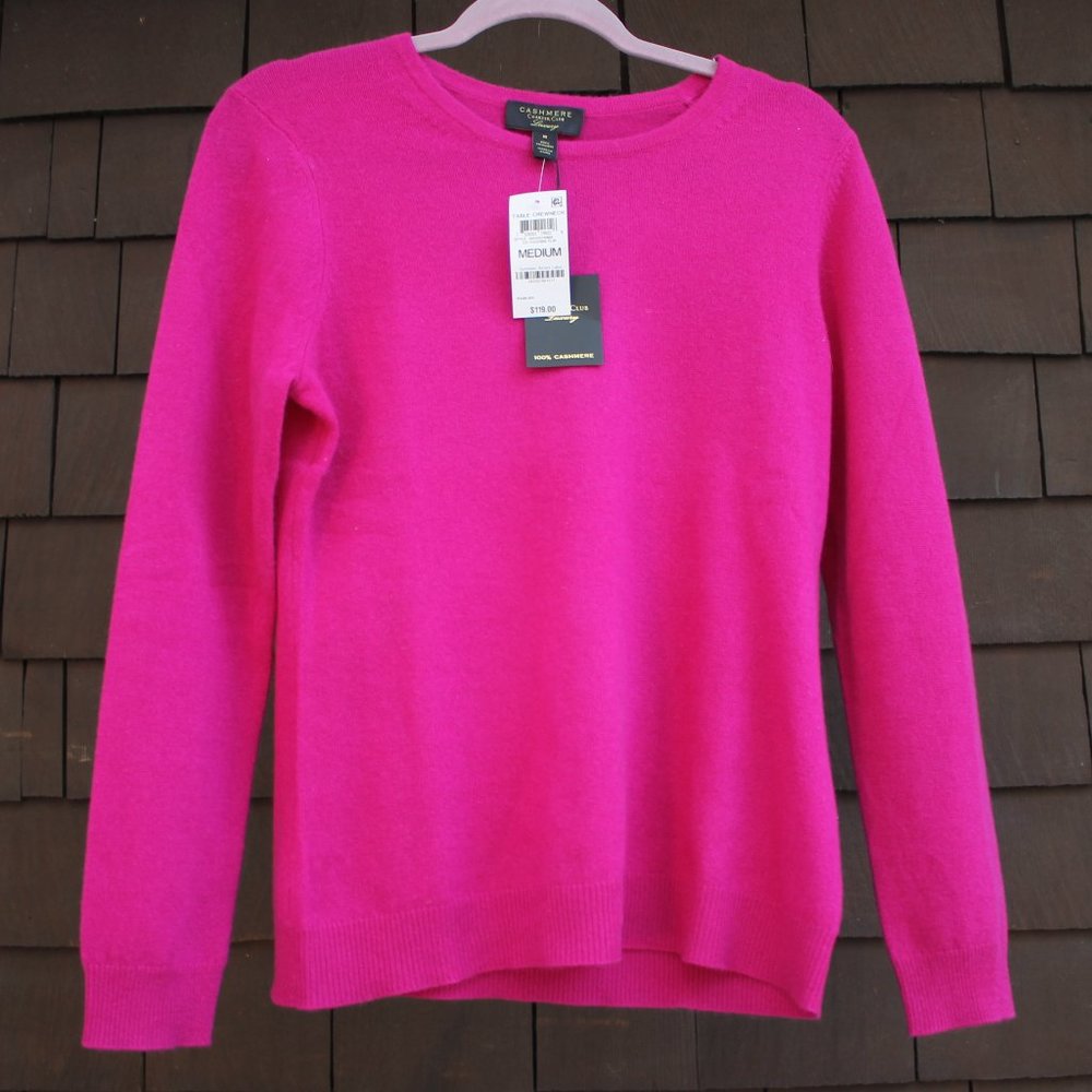 NWT Charter Club 2-ply cashmere long-sleeve crewneck in fuchsia.